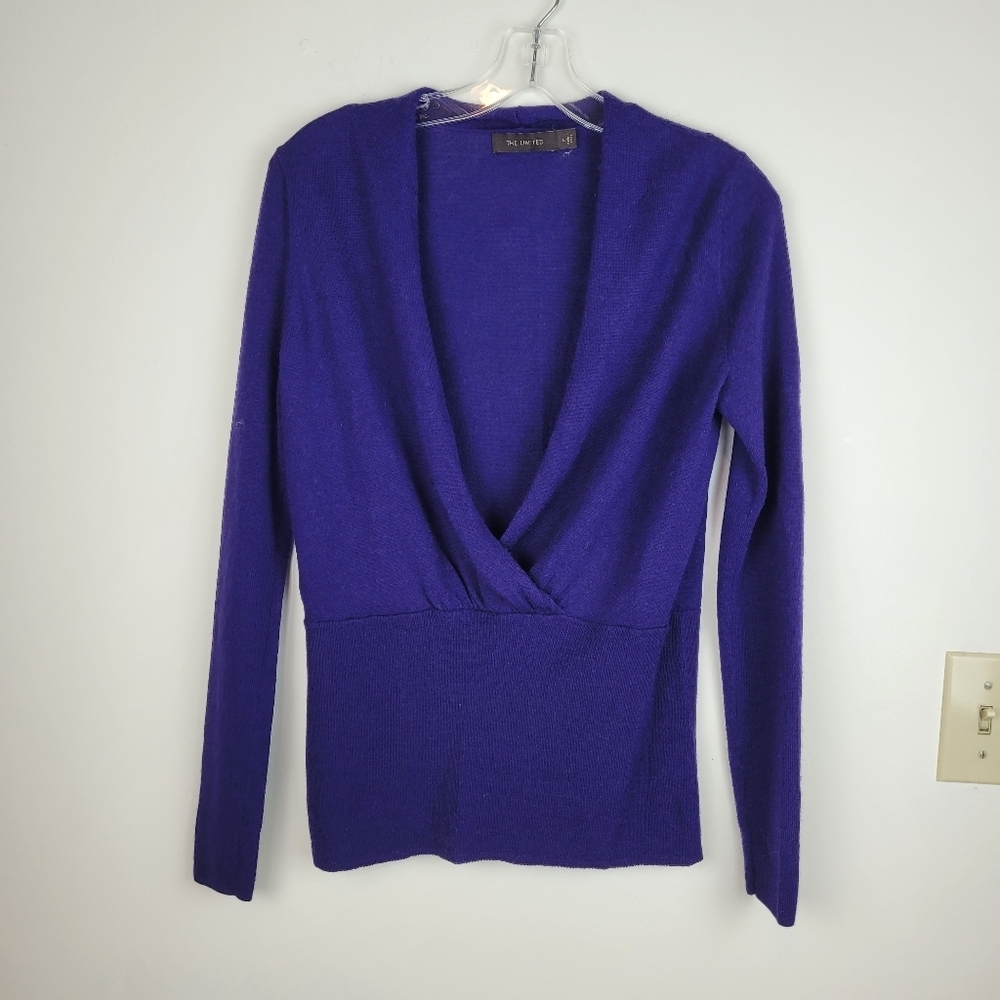 The Limited Deep Purple Crossover Wool Blend Fitted Lightweight Sweater Cozy L - Picture 3 of 10